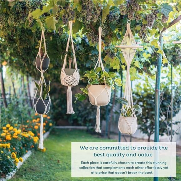 Theory 4-Pack Macrame Plant Hanger - with 8 Ceiling Hooks - Hanging Planter - Picture 4 of 7